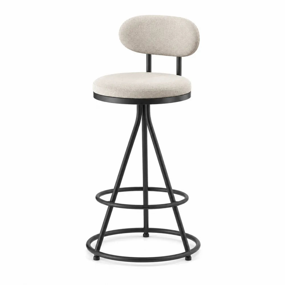Tabouret de bar avec dossier 45 x 45 x 92 cm tissu bouclé polyester acier noir beige