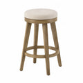 Tabouret de bar rond rembourré en polyester beige avec structure en hévéa massif bois naturel 45 x 45 x 68 cm