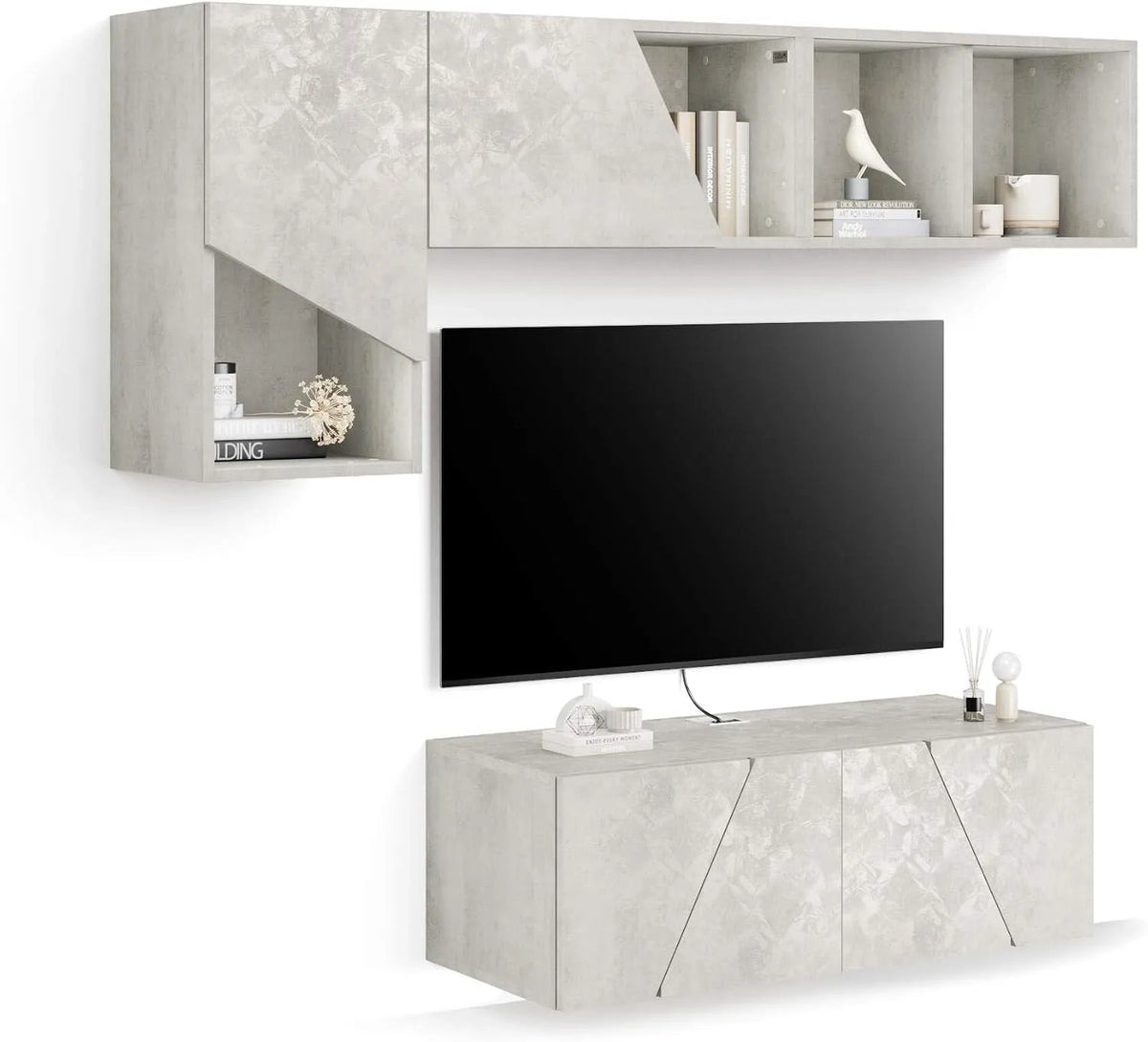 Mobili Fiver Ensemble Mural Emma 3 — montage mural, avec rangement, 176 × 44 × 170 cm, gris