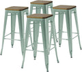 Oviala Lot de 4 Tabouret de bar et siège de comptoir en métal Mat — en bois, gris