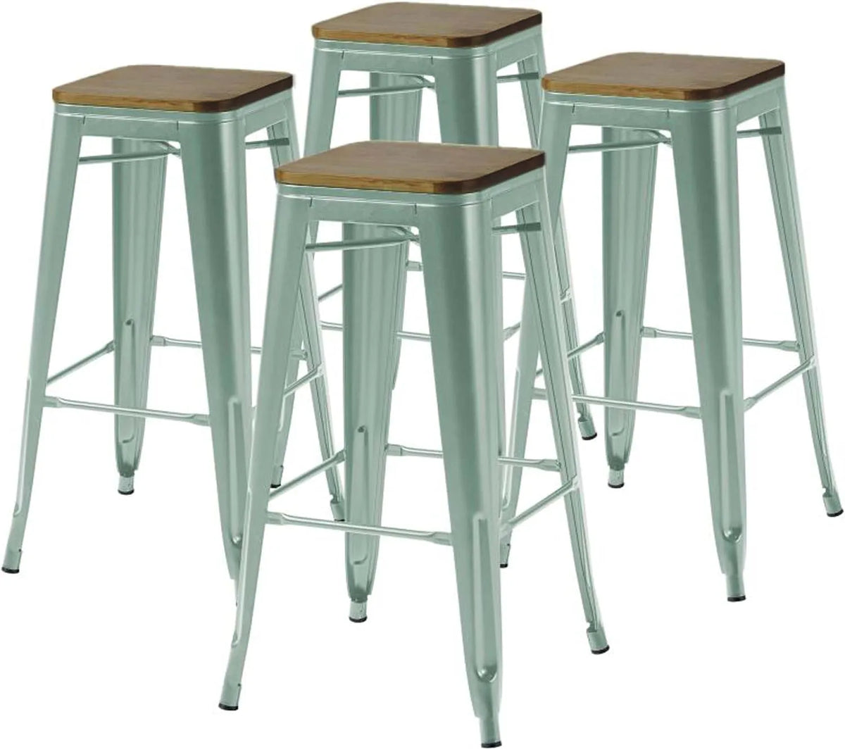 Oviala Lot de 4 Tabouret de bar et siège de comptoir en métal Mat — en bois, gris