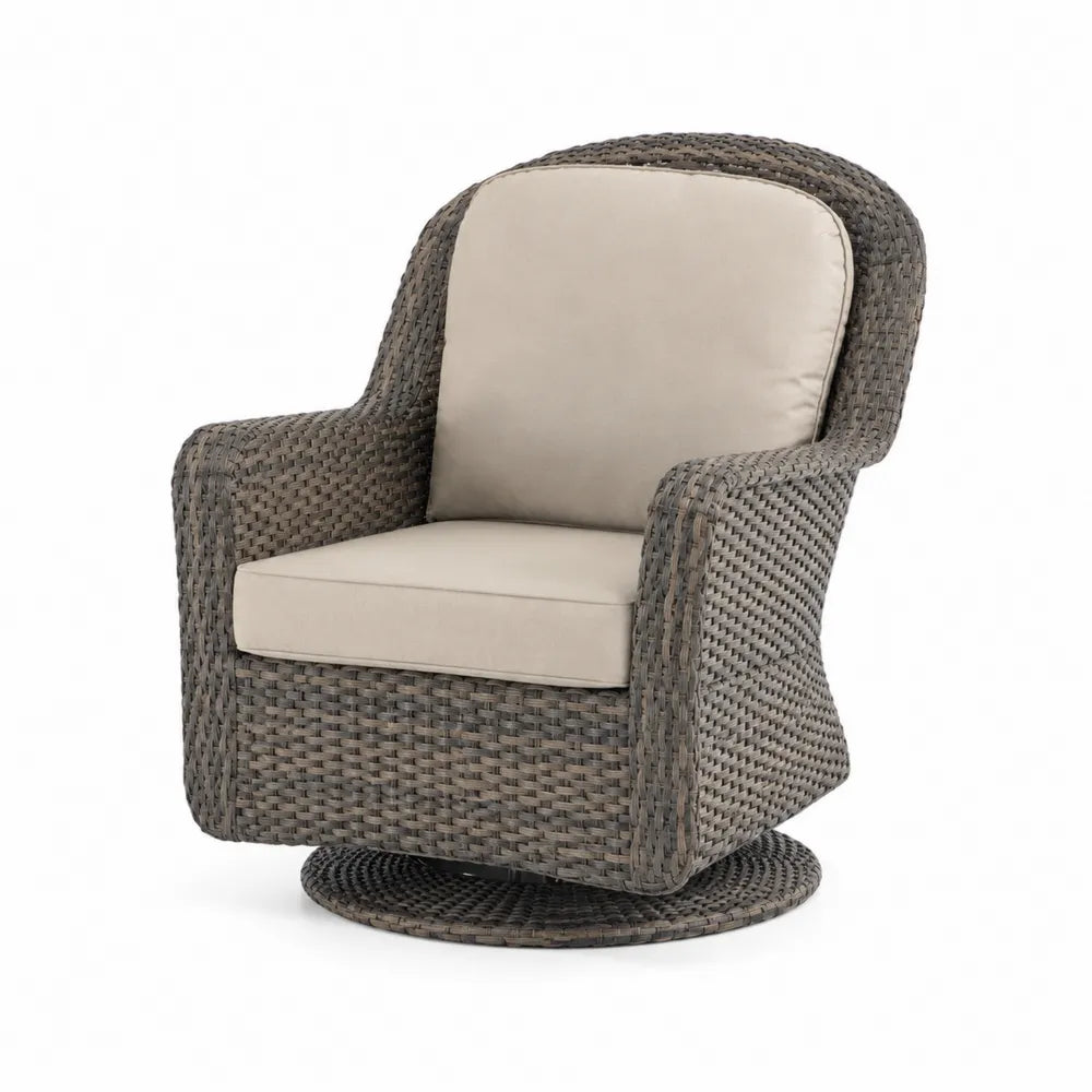 Fauteuil de jardin pivotant 1 place 82 x 86 x 92 cm résine tressée PE gris taupe coussins beige