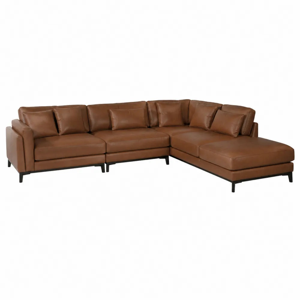 Canapé modulable d’angle droit 300 x 200 x 82 cm revêtement PU marron cognac pieds en acier noir