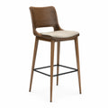 Tabouret de bar avec dossier 49 x 53 x 101 cm hêtre massif coussin polyester beige brun noyer noir