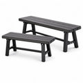 Lot de 2 bancs de jardin en acacia massif noir assises à lattes 150 x 35 x 45 cm et 110 x 35 x 45 cm