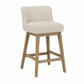 Tabouret de bar rembourré avec dossier en polyester beige hévéa massif naturel et repose-pieds acier laiton 50 x 55 x 108 cm