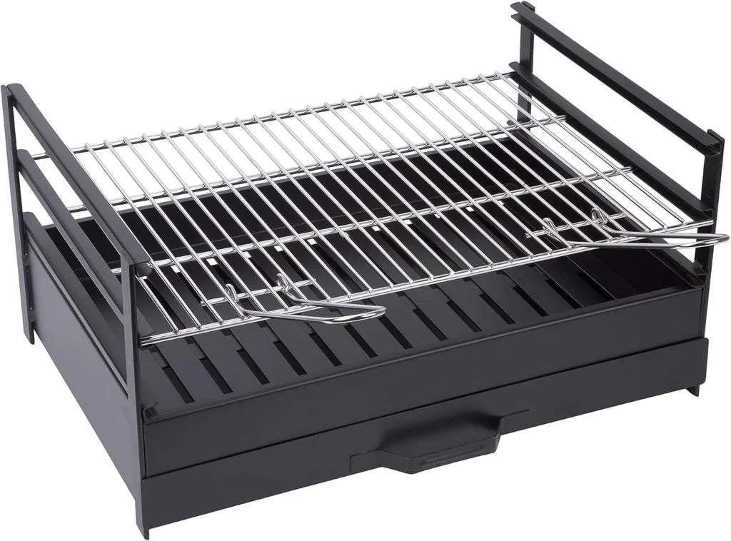 Barbecue Portatif Noir avec Grille en Acier Inoxydable 60 x 40 cm