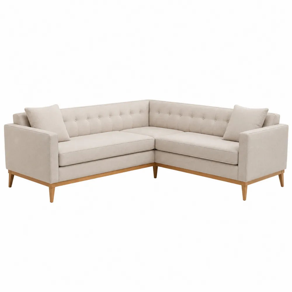 Canapé modulable d’angle en L 4 à 5 places 236 x 236 x 82 cm polyester tissé beige pieds en hévéa massif