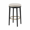 Tabouret de bar rond rembourré en polyester beige clair avec structure en acier noir et repose-pieds laiton vieilli 42 x 42 x 75 cm
