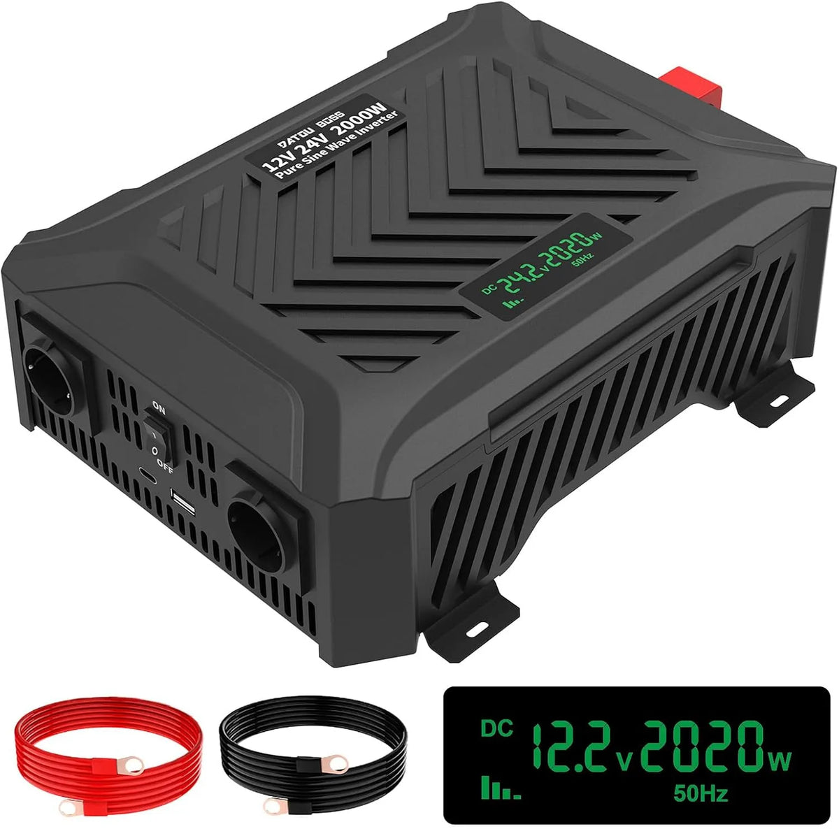 Convertisseur CC-CA et convertisseur de tension, 2000W, 4000W, avec USB-C, 12V, 24V