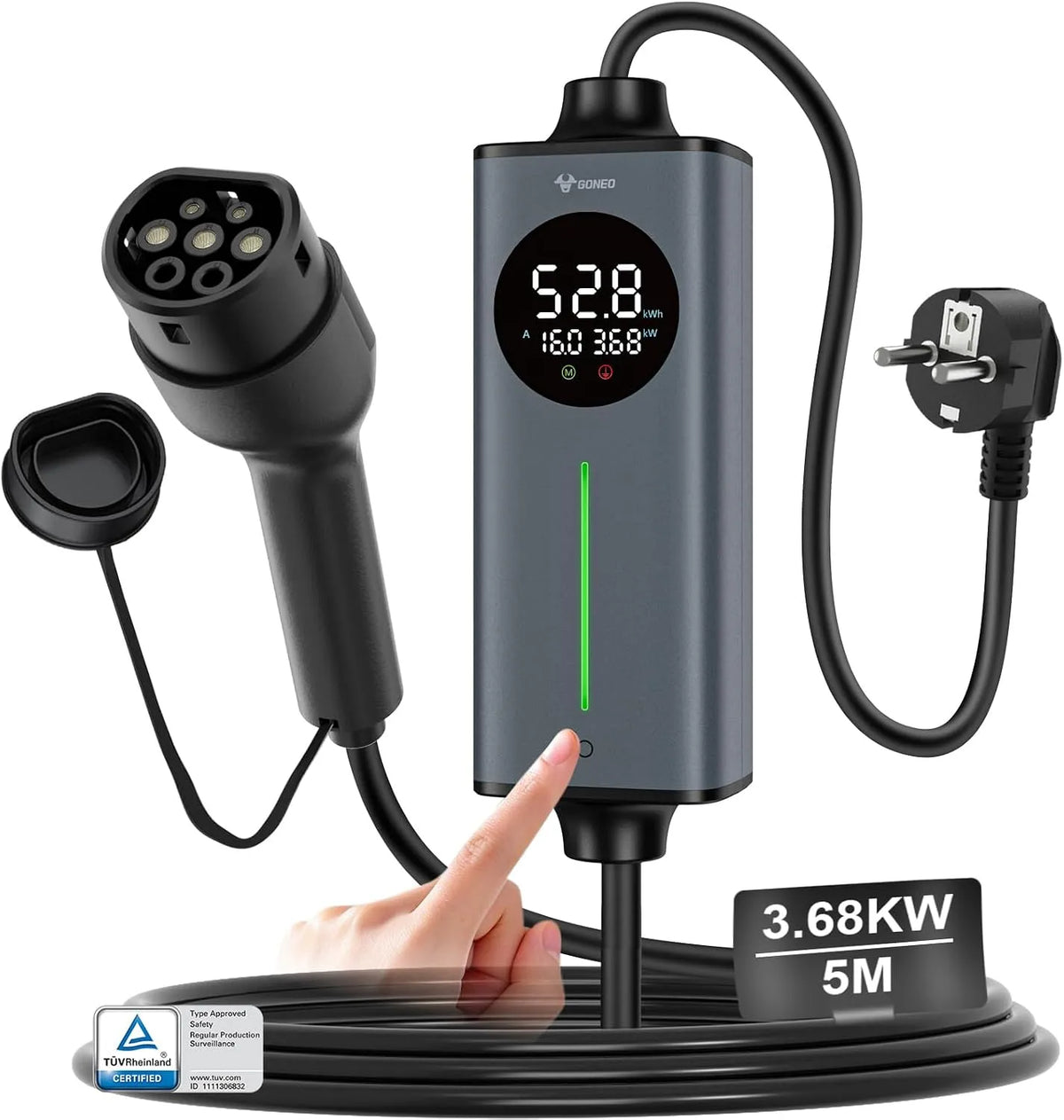 Borne de recharge pour voiture électrique et chargeur EV mobile, 3,68kW, 16a, 5M, monophasé, Type 2, prise Schuko