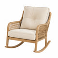 Fauteuil à bascule de jardin en acacia massif et rotin synthétique PE naturel avec coussins beige 78 x 96 x 92 cm