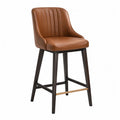 Tabouret de bar avec dossier cannelé assise rembourrée en simili cuir PU marron cognac pieds en hévéa massif brun foncé 52 cm x 56 cm x 103 cm
