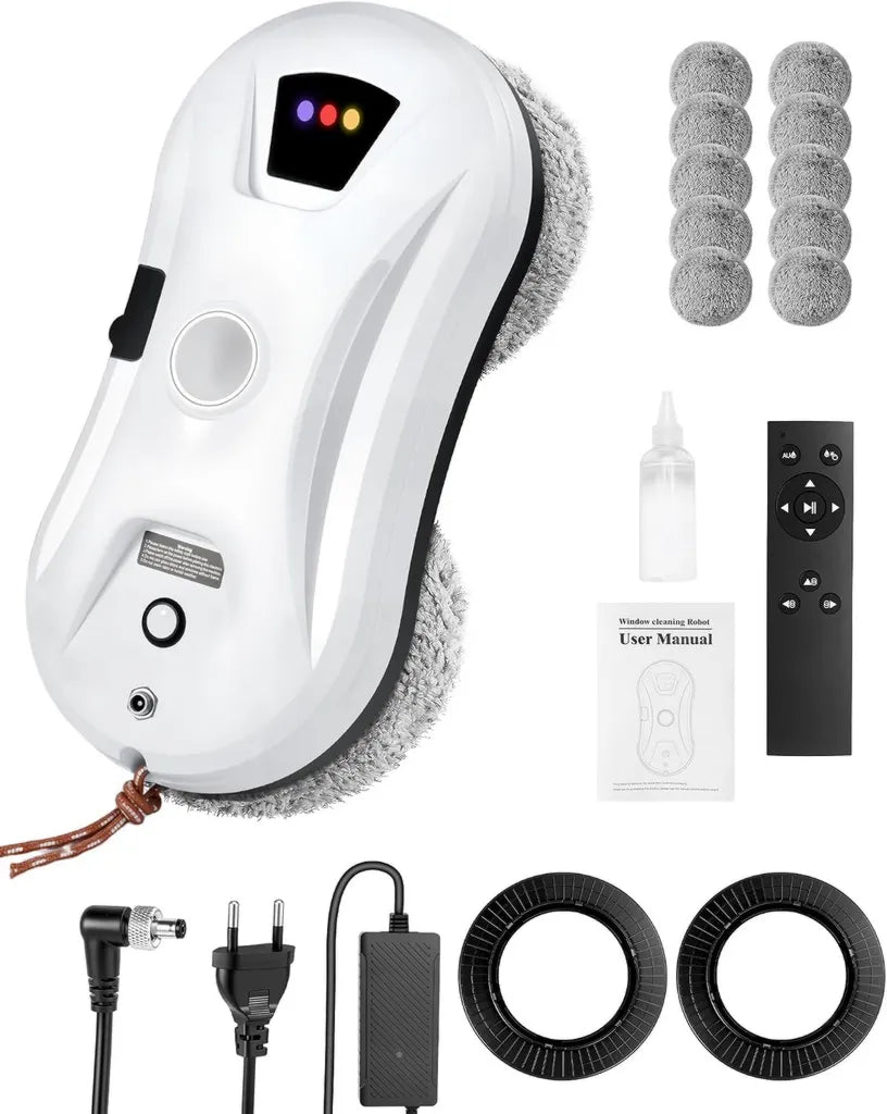 Robot lave-vitres automatique avec rotation double et pulvérisation, 2800 Pa, réservoir 30 ml, navigation IA et sécurité intégrée