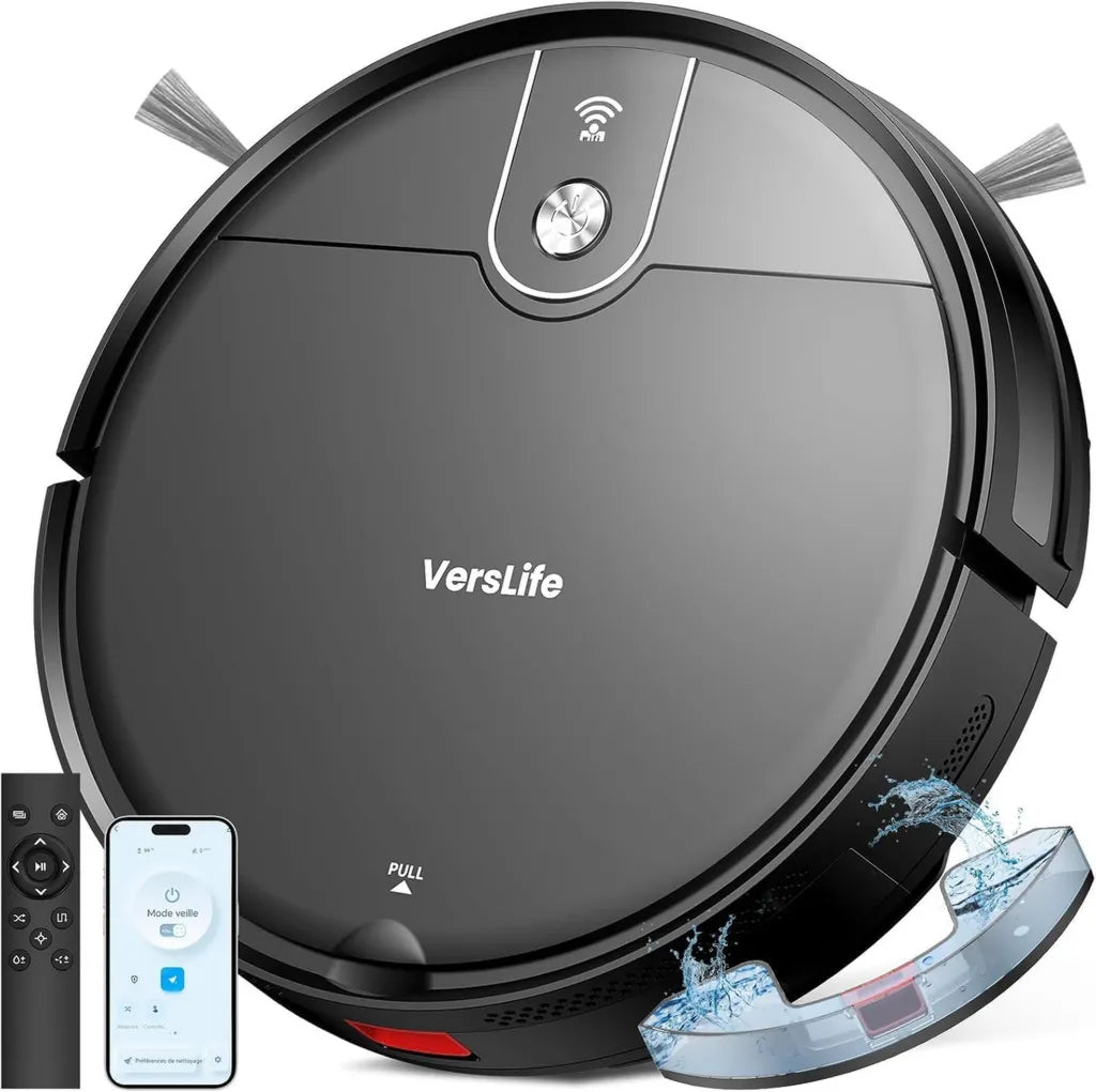 Aspirateur Robot VersLife L6, 4000Pa, Aspiration et Lavage 2 en 1, Compatible Alexa et WiFi, 120 Min d'Autonomie, Recharge Auto, pour Sols Durs et Tapis