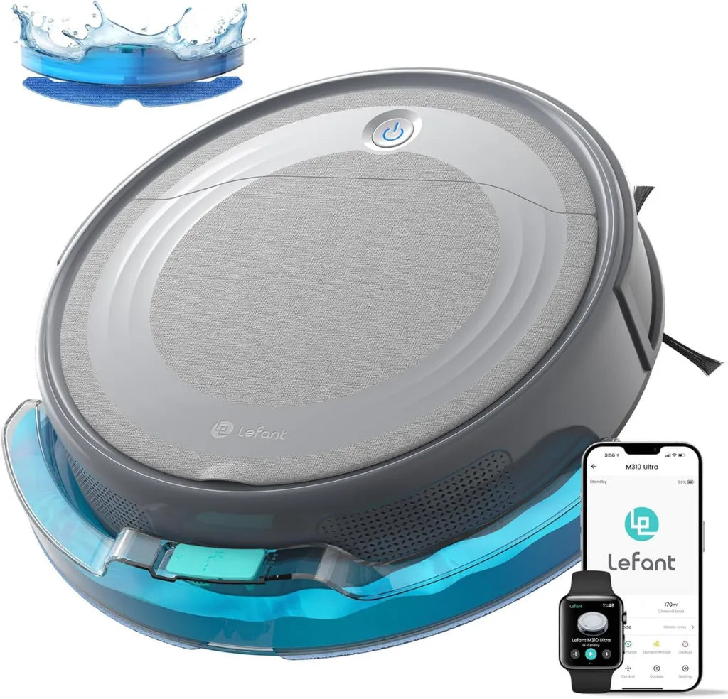 Robot Aspirateur Lefant M310 Ultra, 6000Pa, Navigation Laser Avancée, Évitement d'Obstacles Précis, Anti-Enchevêtrement, Cartographie Intelligente, Adapté aux Poils d'Animaux et Sols Durs, Compatible App et Alexa