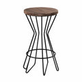 Tabouret de bar sans dossier assise ronde en hévéa massif marron structure en acier noir 40 cm x 40 cm x 76 cm