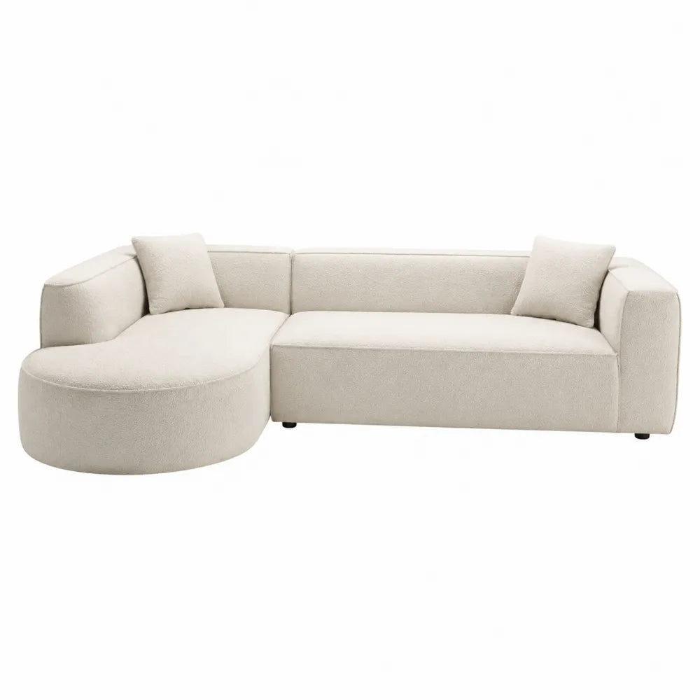 Canapé modulaire d’angle gauche 3 places 260 x 150 x 70 cm en polyester bouclé écru avec méridienne arrondie