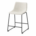 Tabouret de bar avec dossier assise rembourrée tissu polyester bouclé écru piètement luge en acier noir 49 cm x 53 cm x 98 cm