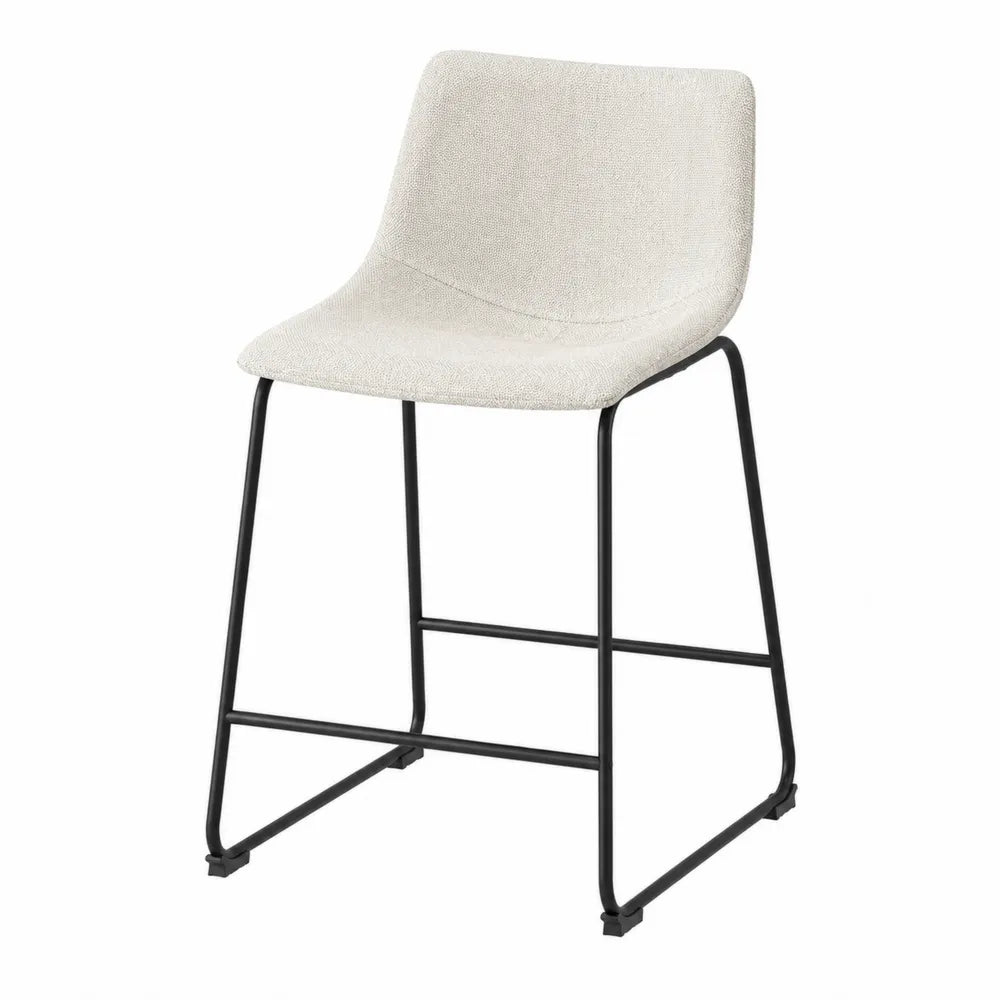 Tabouret de bar avec dossier assise rembourrée tissu polyester bouclé écru piètement luge en acier noir 49 cm x 53 cm x 98 cm
