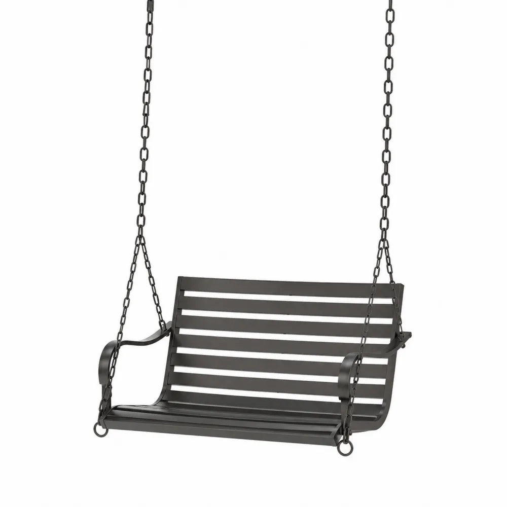 Balancelle suspendue de jardin 2 places 122 x 62 x 55 cm acier thermolaqué noir avec chaînes