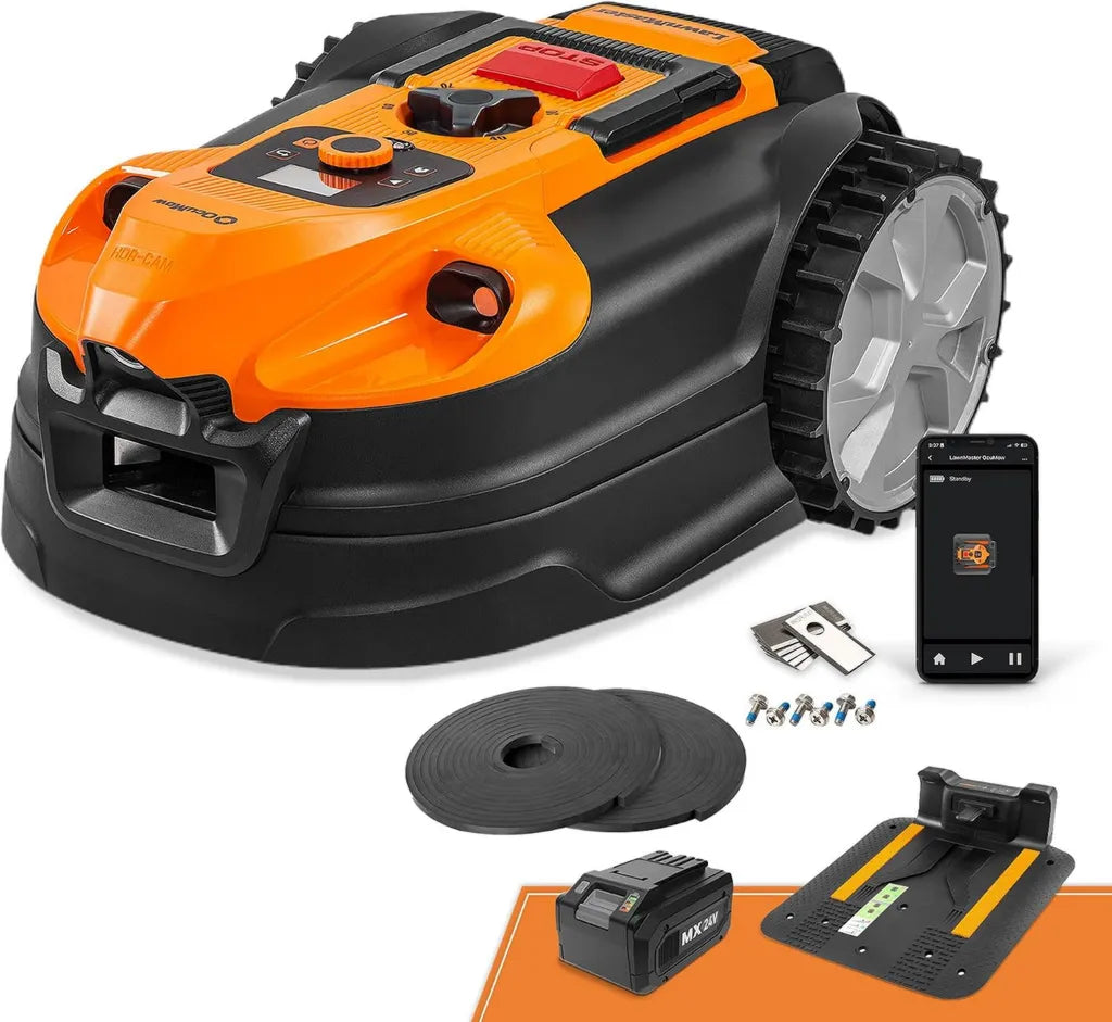 Robot Tondeuse LawnMaster Sans Câble, Navigation Visuelle, Évitement d'Obstacles, Contrôle WiFi Bluetooth, Jusqu'à 800 m²