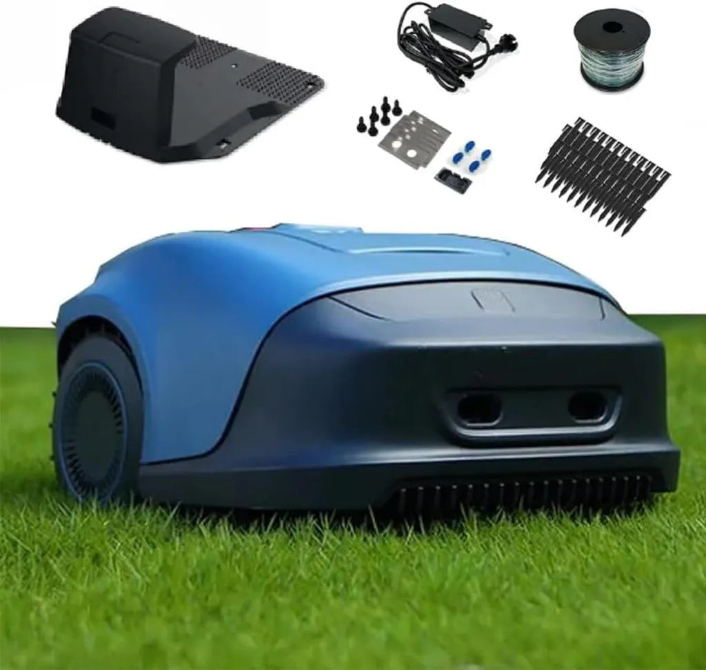 Robot tondeuse avec recharge automatique, technologie silencieuse pour terrains de taille moyenne
