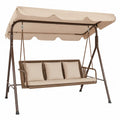 Balancelle de jardin 3 places à structure en A 210 x 120 x 172 cm acier thermolaqué brun résine PE tressée brune avec toit beige