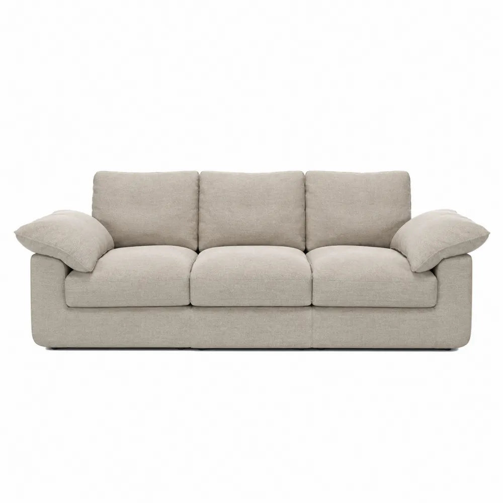 Canapé modulaire droit 3 places 220 x 92 x 72 cm en polyester beige clair avec accoudoirs rectangulaires
