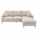 Canapé d’angle modulable 3 places avec méridienne droite 240 x 150 x 86 cm tissu polyester beige pieds hévéa chêne clair