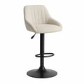 Tabouret de bar réglable pivotant avec dossier et accoudoirs assise rembourrée tissu polyester beige base en acier noir 54 cm x 55 cm x 88-108 cm