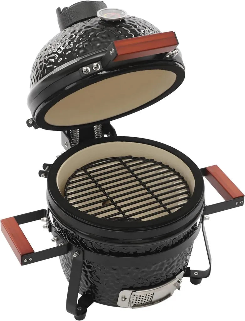 Gril en céramique pour camping avec thermomètre, barbecue au charbon, fumoir extérieur multifonction