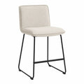 Tabouret de bar avec dossier rembourré assise rectangulaire tissu polyester beige clair piètement luge en acier noir 49 cm x 53 cm x 95 cm