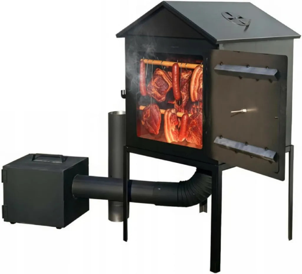 Fumoir en Acier avec Accessoires Complètes et Thermomètre, 50 × 50 × 50 cm