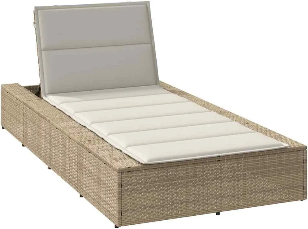 Chaise de jardin et fauteuil de terrasse — avec coussins, beige, en résine tressée