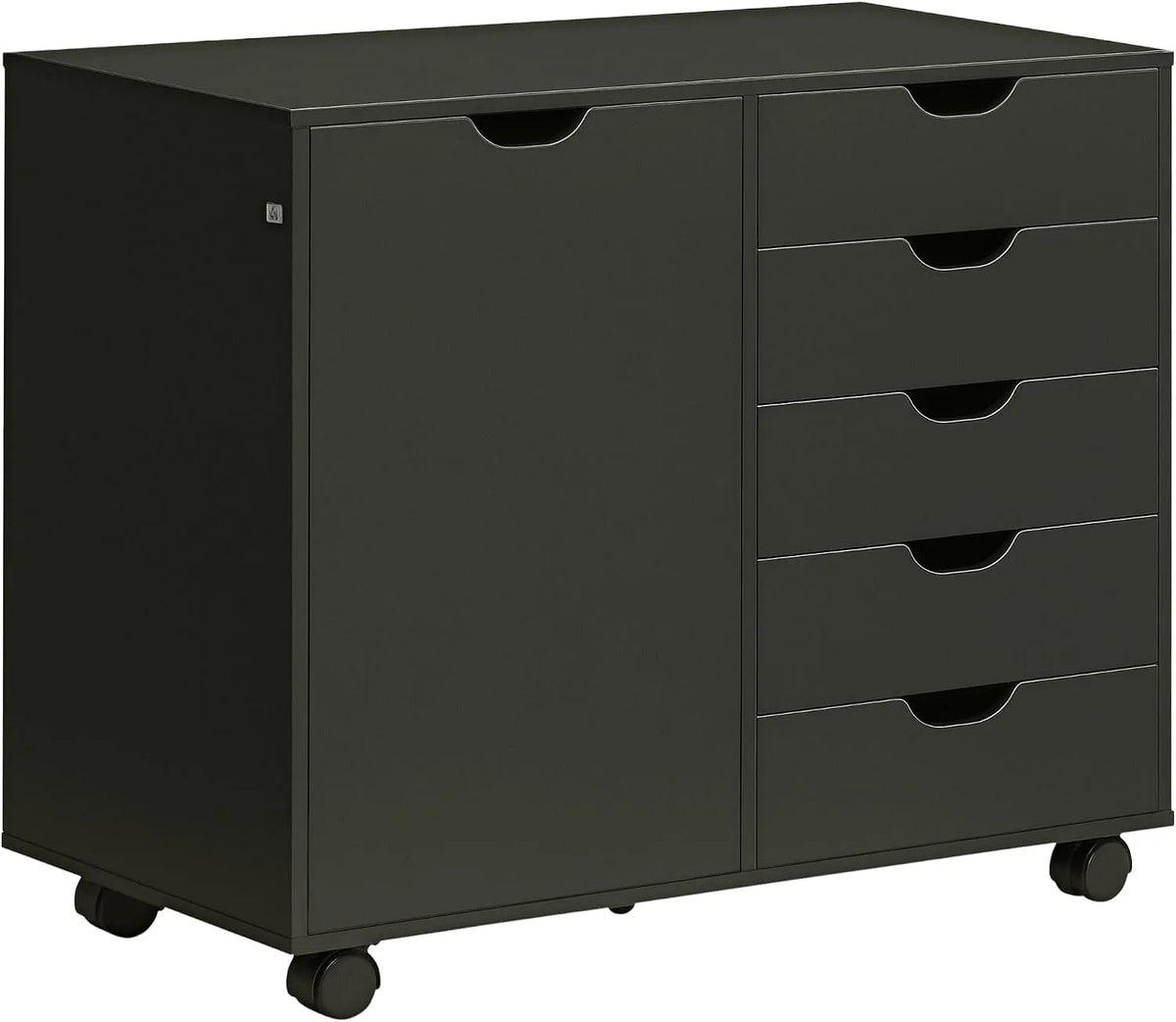HOMCOM Bureau et table informatique — avec rangement, avec tiroirs, réglable, avec roulettes, 1 porte, 5 tiroirs, 78 × 40 × 66, 5 cm