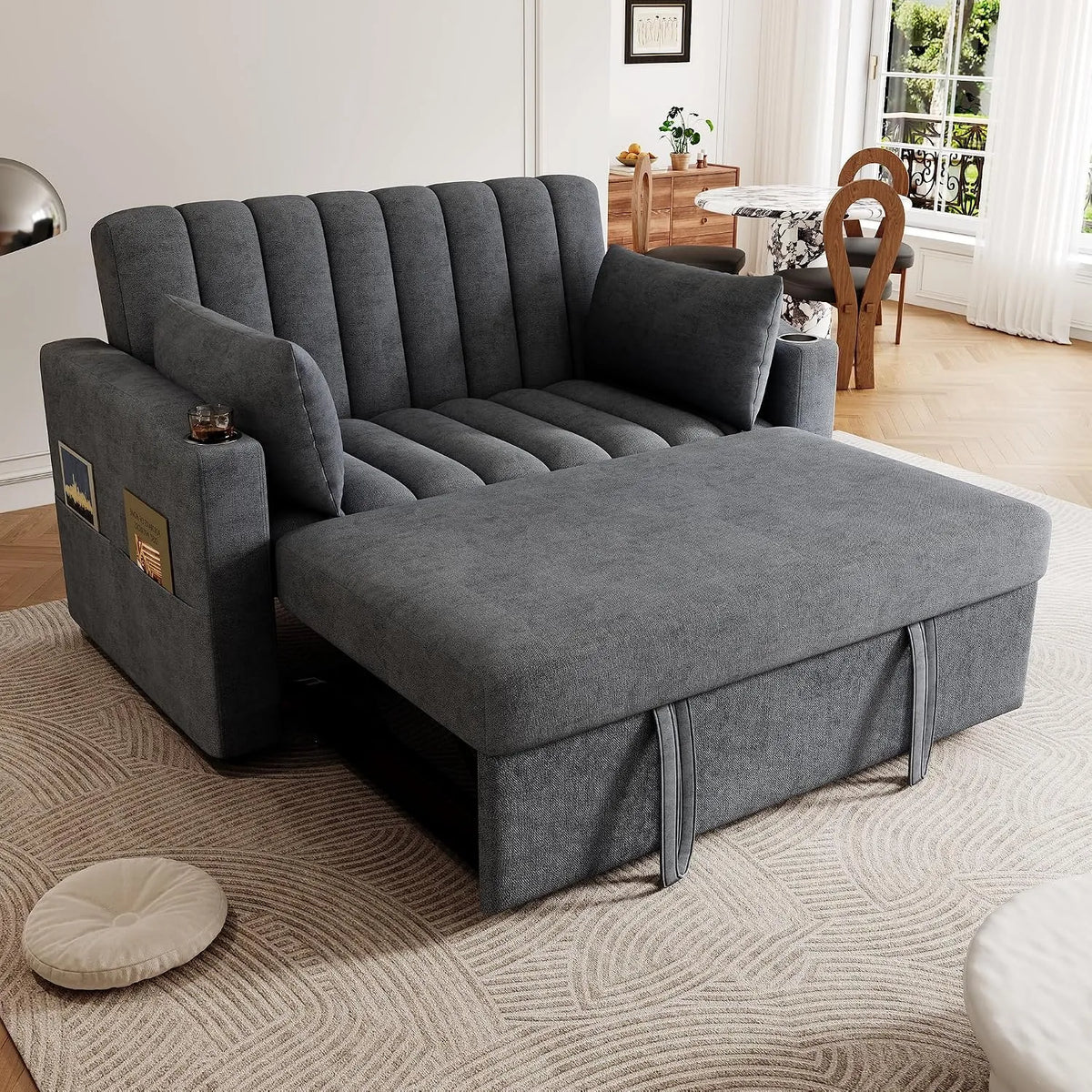 Canapé convertible et canapé-lit – Convertible, en coton, avec dossier, avec coussins, 2 Places, gris, avec fonction couchage, réglable