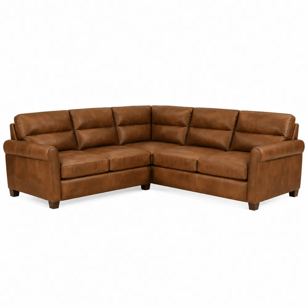Canapé d’angle modulaire 5 places 270 x 210 x 88 cm revêtement PU brun cognac avec accoudoirs roulés