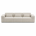 Canapé modulable droit 3 places 300 x 100 x 74 cm tissu polyester bouclé beige avec coussins lombaires