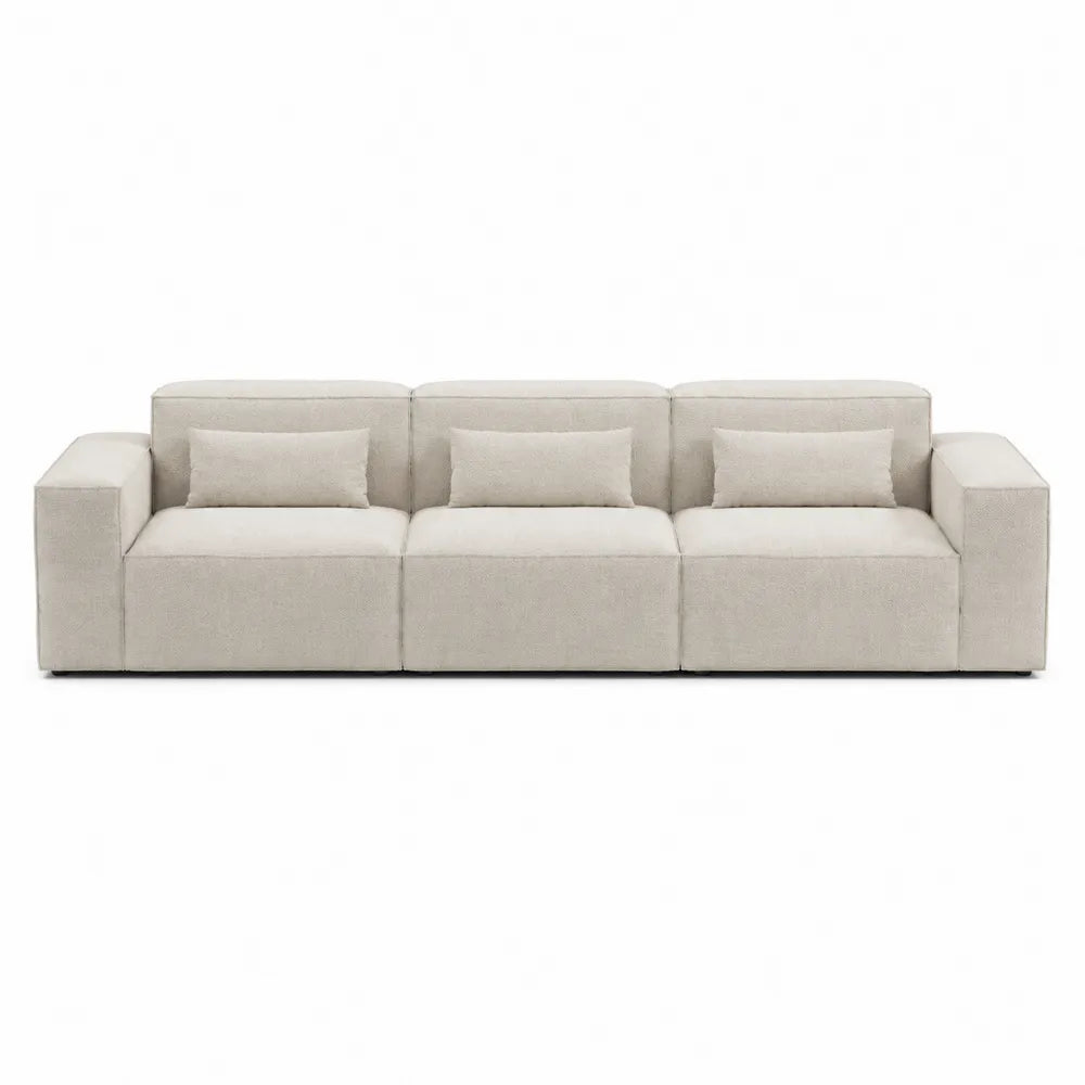 Canapé modulable droit 3 places 300 x 100 x 74 cm tissu polyester bouclé beige avec coussins lombaires