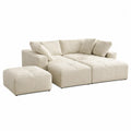 Canapé modulable 4 places avec pouf 285 x 180 x 84 cm revêtement polyester bouclé beige modules capitonnés