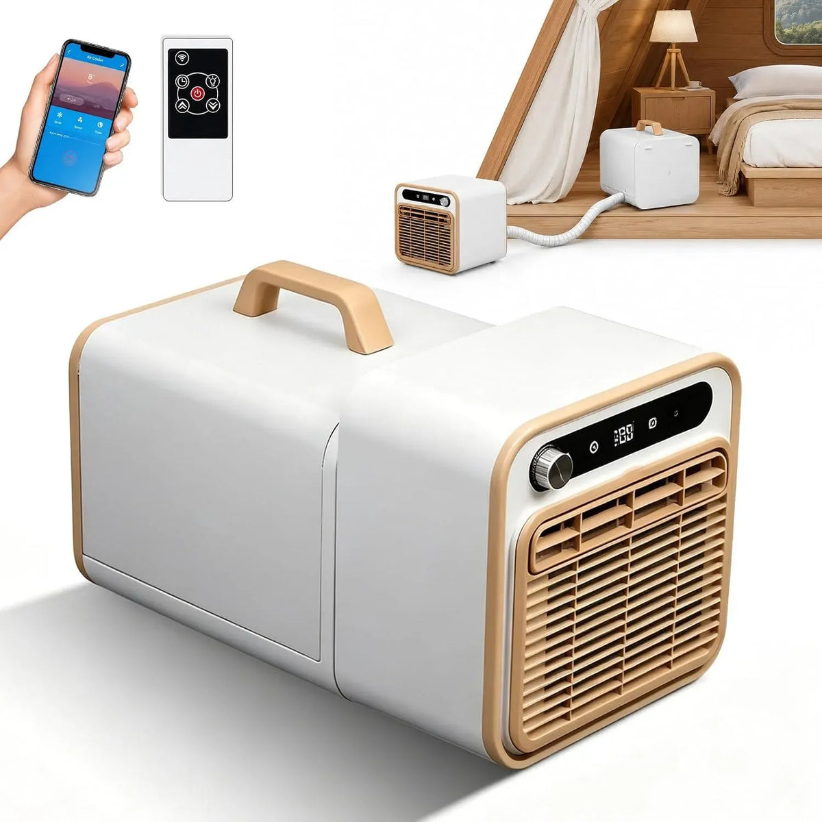 Climatiseur, 1500 W, 40 dB, Climatiseur 12H 1m-Pipe, portable, tactile, minuteur, silencieux, camping, Télécommande Tactile & Commande App