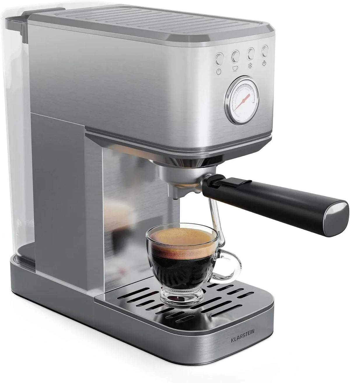Klarstein Machine à expresso, 1,2 L, 1350 W, grand réservoir, vapeur, étroit, acier inoxydable, 20 bars, buse vapeur
