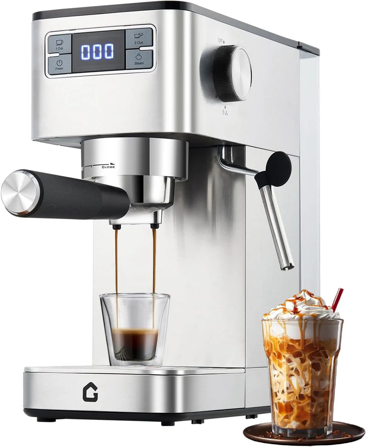 Machine à expresso, porte-filtre 20 bars avec mousseur à lait pour expresso, cappuccino et latte, GarveeTech Machine à café, fonction eau chaude et