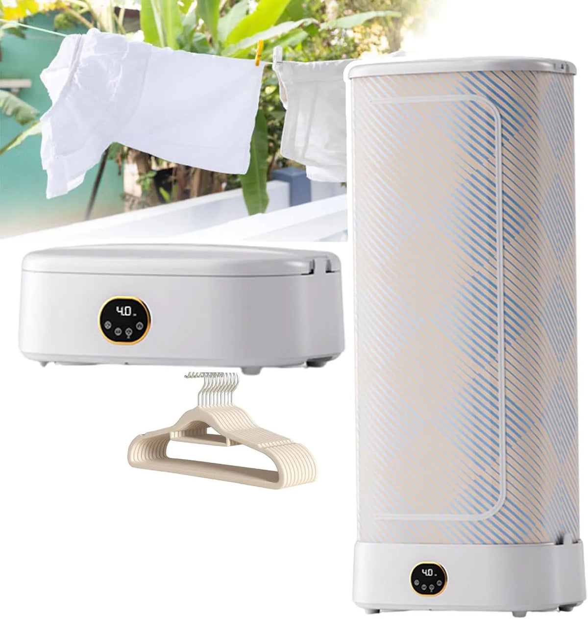 Sèche-linge, portable, tactile, minuteur, Avec10Cintres pour Divers Tissus, 5-4 Heures, Conception 2 Couches, Minuterie 0, Support en Alliage
