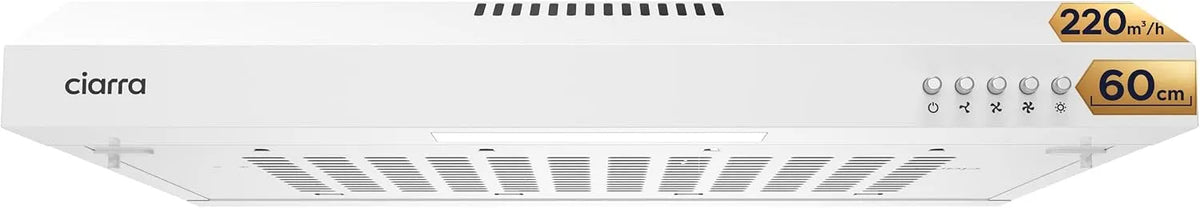 CIARRA CAW6903A Hotte aspirante, 60 cm, 220 m3/h, 62 dB, hotte de cuisine, évacuation et recyclage, éclairage LED, 3 vitesses, silencieux, blanc