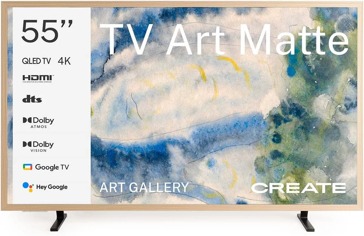 Smart TV, 55 pouces, téléviseur, 4K UHD, QLED, HDMI, bleu, HDMI TM, CREATE/TV Art Matte, Écran antireflet, galerie d'art, Commande vocale, capteur de