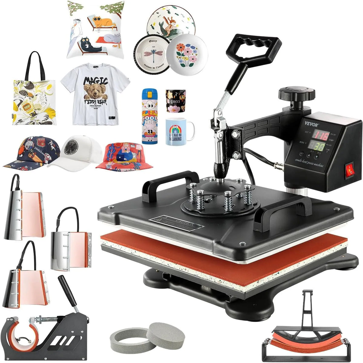 VEVOR Machine de Sublimation, Presse, 29x38 cm, fonction chauffante, pour DIY T-shirts Mugs Casquettes et Assiettes