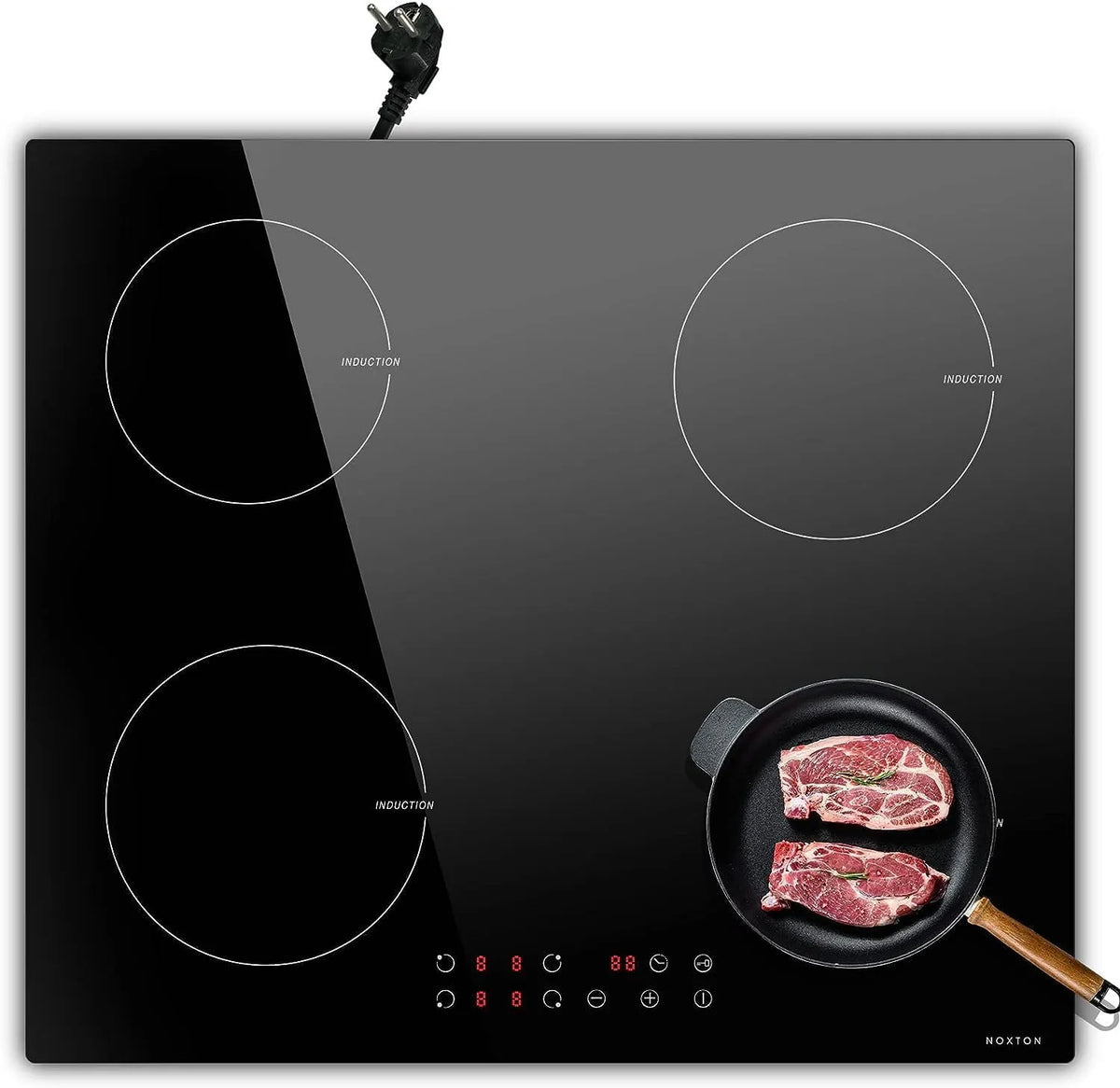 Plaque à induction, 60CM, 4 foyers, 6400 W, table de cuisson à induction, tactile, verrouillage, encastrable, minuteur, 6400W, NOxTON Plaque Induction