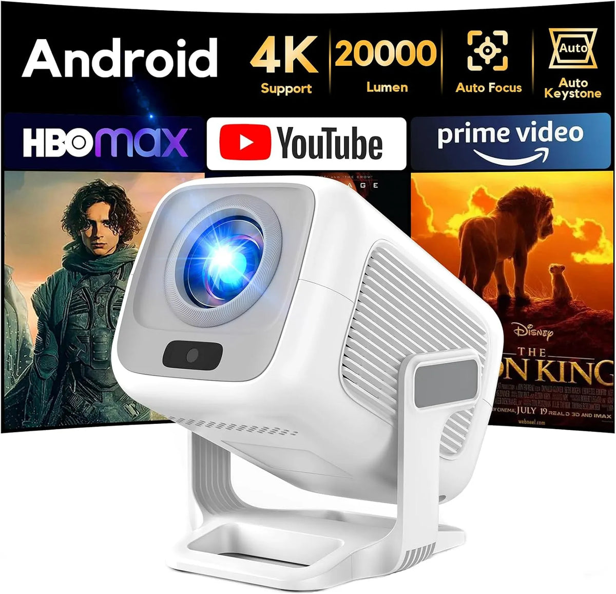 Smart TV 1080P Stick, USB/PS5, téléviseur, 4K UHD, HDMI, portable, Full HD, Projecteur Video Supporte 4K Auto Keystone 180° Rotation, Compatibile avec